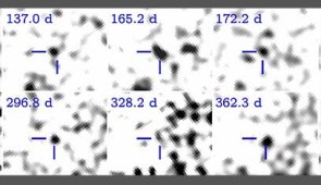 Residual images from image subtraction between nine epochs of Hubble Space Telescope images and the template observation.
Credit: Wen-fai Fong/Northwestern University